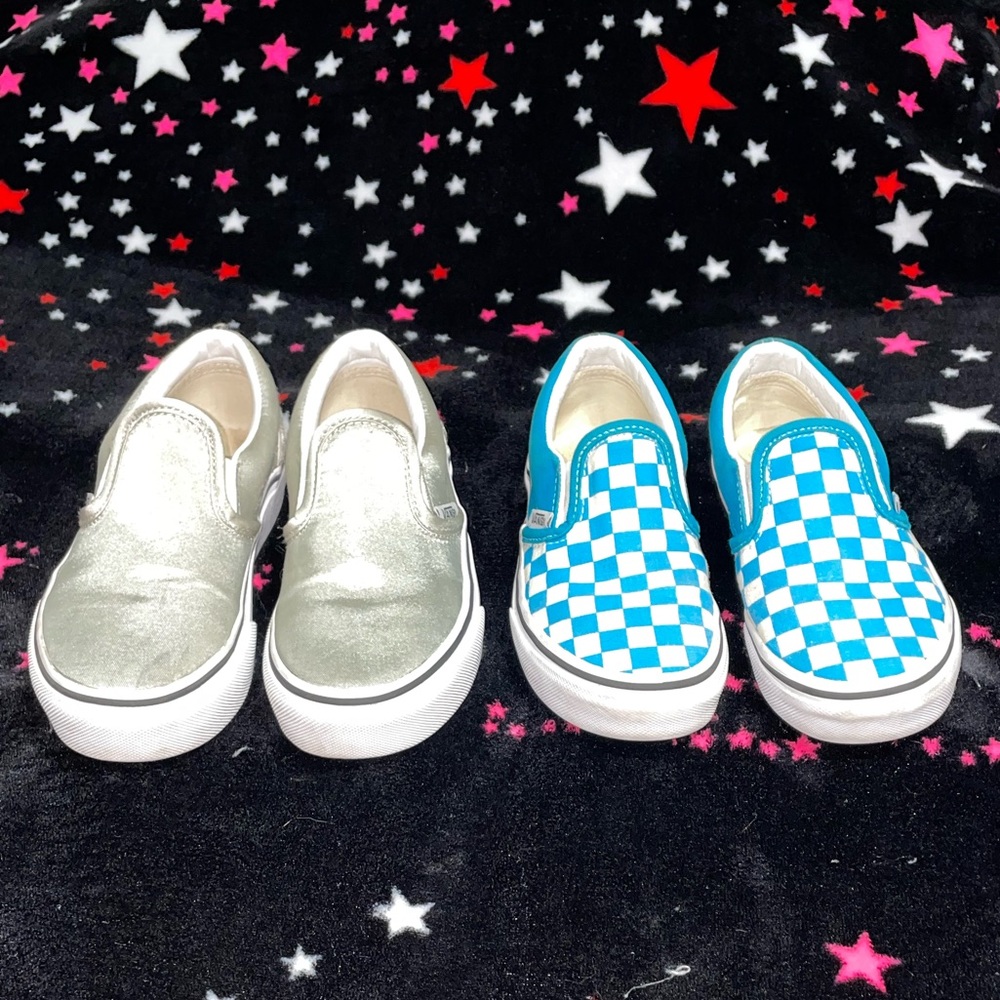 Vans little kids, size 13.5 checker slip-ons, Flame metallic silver slip-ons 🔥